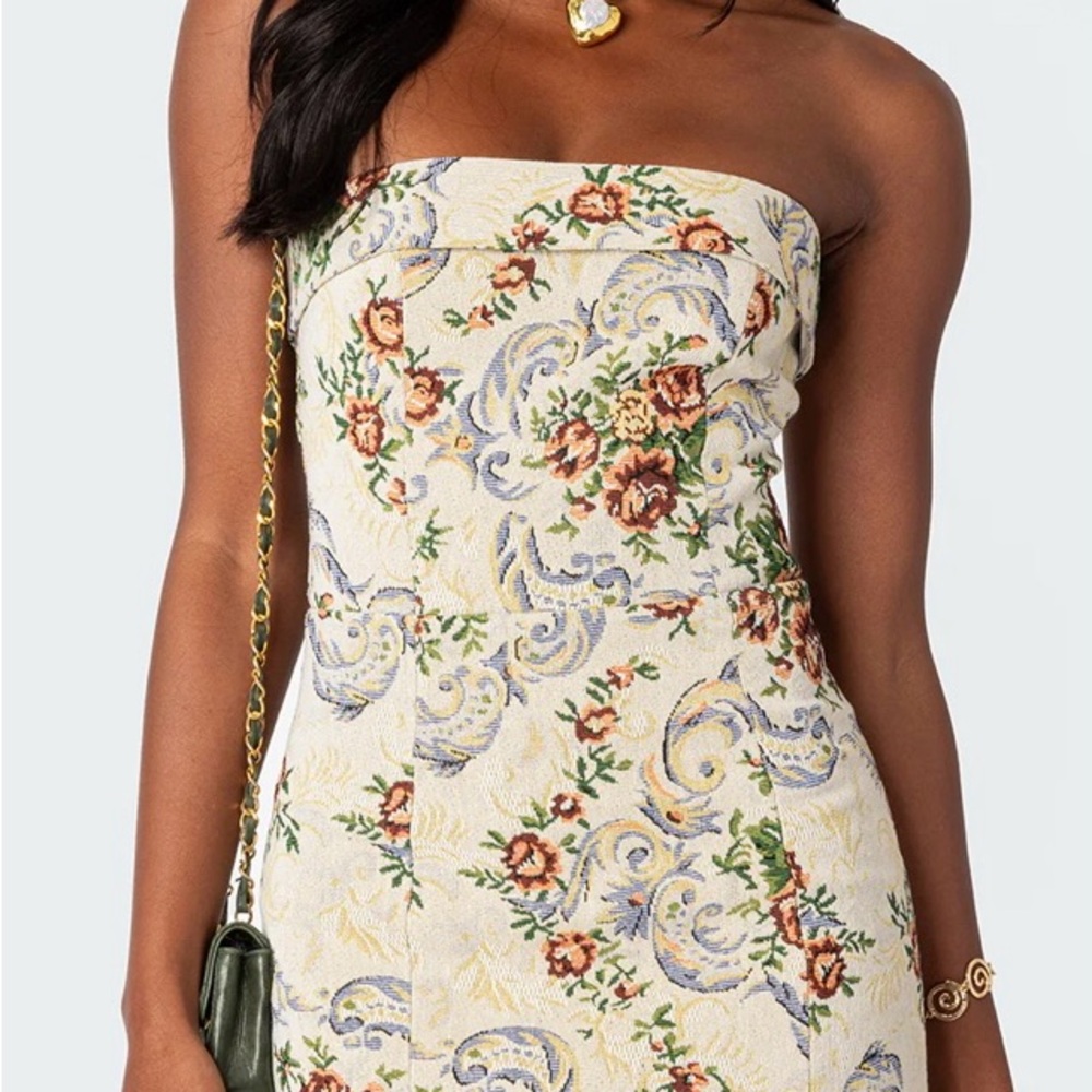 Edikted Cream Strapless Sheath Dress for Cocktail